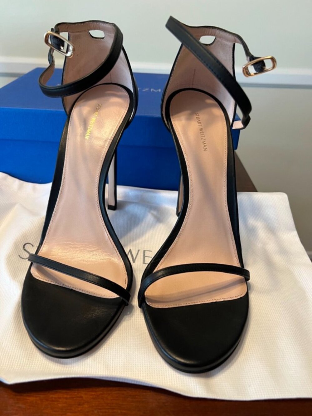 Stuart Weitzman Nudist Sandal 115mm Black Nappa Leather - Picture 2 of 7
